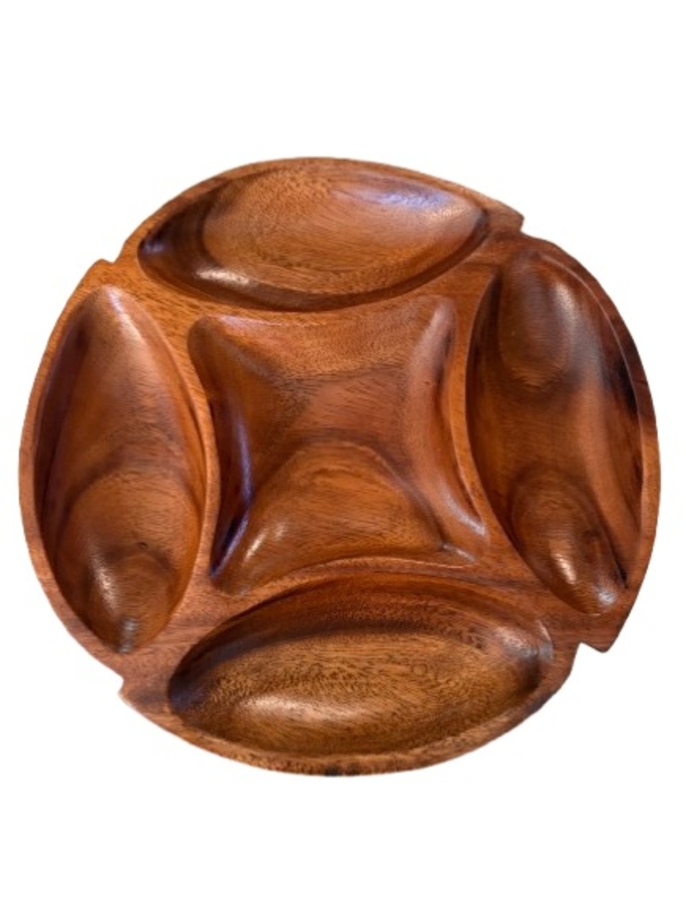 Vintage MCM Monkey Pod Tray 5 Compartment Serving Tray Handcrafted Retro Party